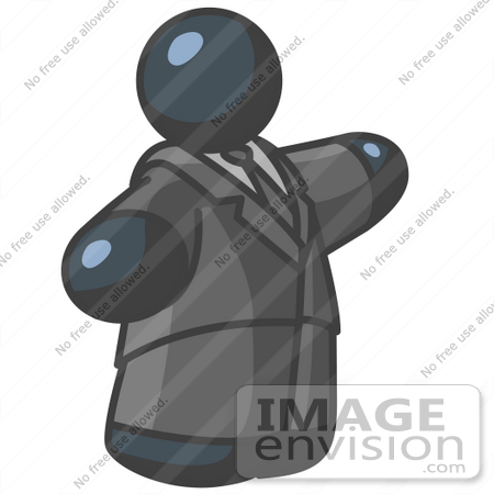 #36845 Clip Art Graphic of a Fat Dark Blue Guy Character Pointing by Jester Arts