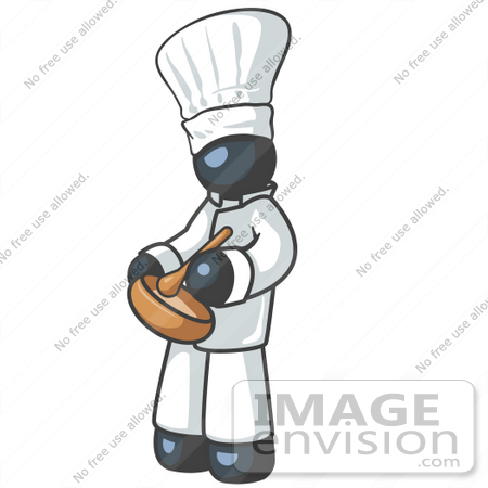 #36846 Clip Art Graphic of a Dark Blue Guy Character Chef Mixing Ingredients by Jester Arts
