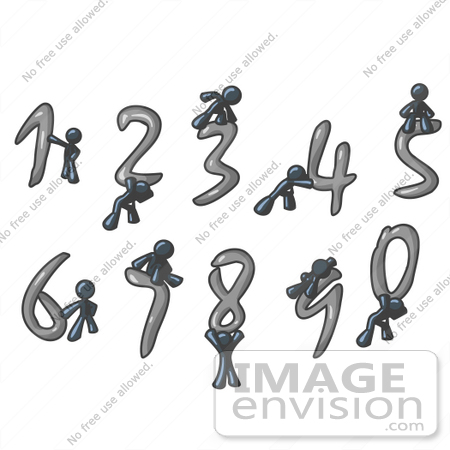 #36860 Clip Art Graphic of a Dark Blue Guy Character With Numbers by Jester Arts