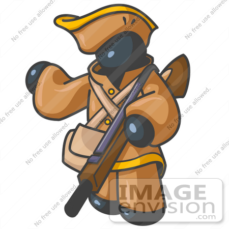 #36875 Clip Art Graphic of a Dark Blue Guy Character Hunting With a Rifle by Jester Arts