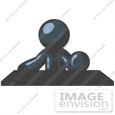 #36876 Clip Art Graphic of a Dark Blue Guy Character Sitting at a Desk by Jester Arts