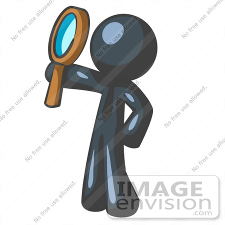 #36878 Clip Art Graphic of a Dark Blue Guy Character Looking up Through a Microphone by Jester Arts