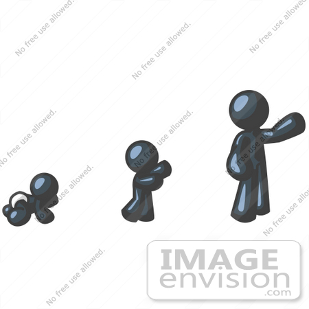 #36879 Clip Art Graphic of a Dark Blue Guy Character Growing From a Baby to a Man by Jester Arts