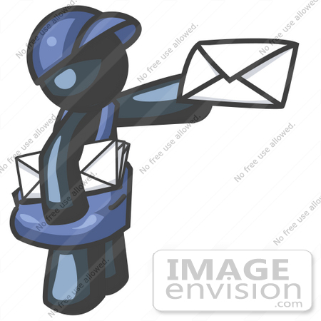 #36882 Clip Art Graphic of a Dark Blue Guy Character Delivering Mail by Jester Arts