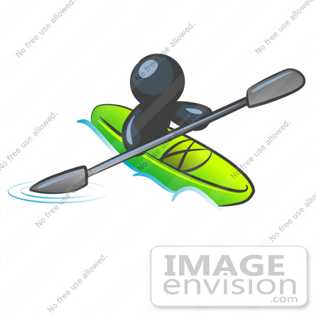 #36884 Clip Art Graphic of a Dark Blue Guy Character Kayaking by Jester Arts