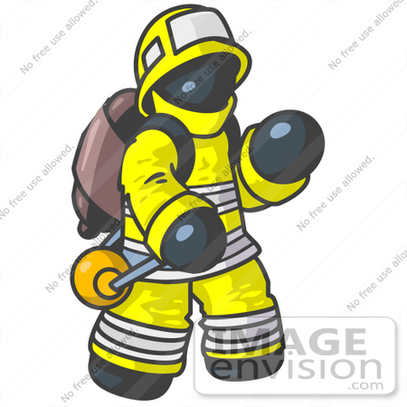 #36891 Clip Art Graphic of a Dark Blue Guy Character Fireman by Jester Arts