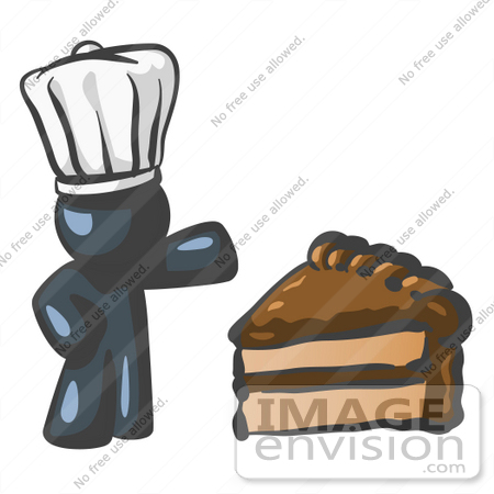 #36921 Clip Art Graphic of a Dark Blue Guy Character Chef With Chocolate Cake by Jester Arts