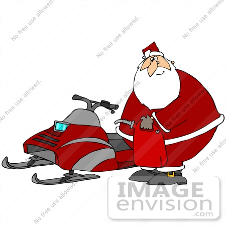 #36933 Clip Art Graphic of Santa Holding a Gas Can and Preparing to Fill the Tank on His Snowmobile by DJArt