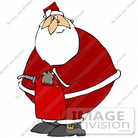 #36935 Clip Art Graphic of Santa Carrying a Gas Can to His Vehicle by DJArt