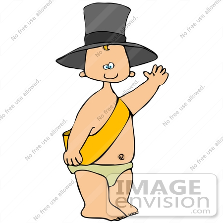 #36939 Clip Art Graphif of a Caucasian New Year’s Baby Boy in a Diaper, Sash and Hat by DJArt