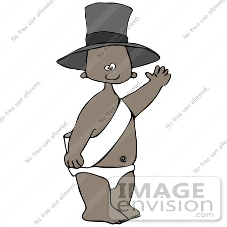 #36940 Clip Art Graphif of an African American New Year’s Baby Boy in a Diaper, Sash and Hat by DJArt