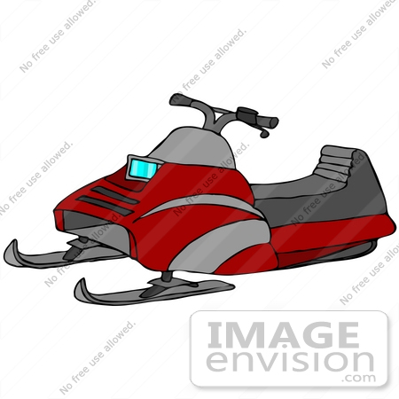 #36941 Clip Art Graphic of a Gray and Red Snowmobile by DJArt
