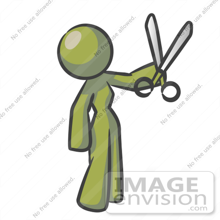 #36985 Clip Art Graphic of an Olive Green Lady Character Holding Scissors by Jester Arts