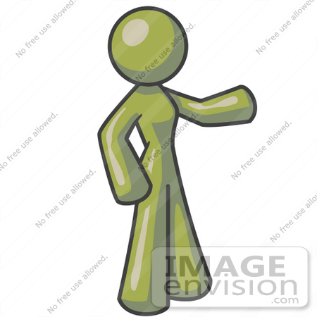 #36986 Clip Art Graphic of an Olive Green Lady Character Pointing by Jester Arts