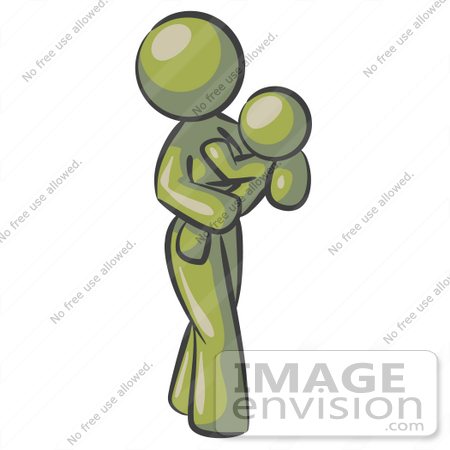 #36989 Clip Art Graphic of an Olive Green Lady Character Carrying Her Child by Jester Arts
