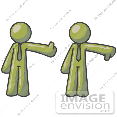 #36994 Clip Art Graphic of Olive Green Guy Characters Giving the Thumbs up and Down by Jester Arts