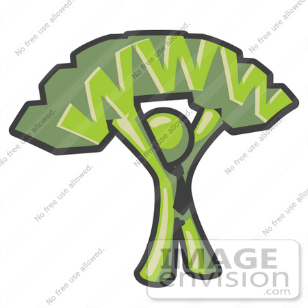 #37013 Clip Art Graphic of an Olive Green Guy Character Holding WWW by Jester Arts