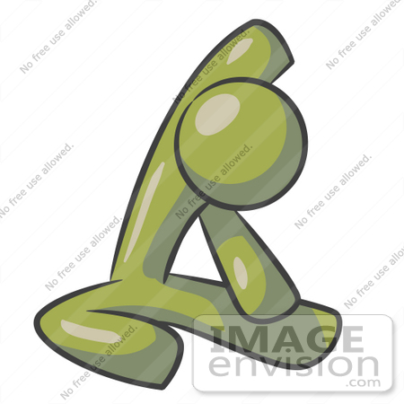 #37018 Clip Art Graphic of an Olive Green Guy Character Doing Yoga by Jester Arts