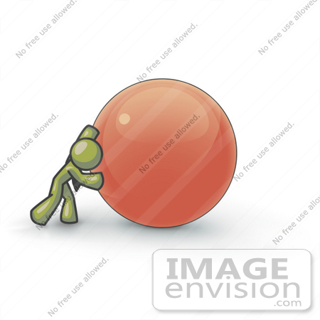 #37019 Clip Art Graphic of an Olive Green Guy Character Pushing an Orb by Jester Arts