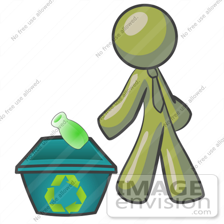 #37022 Clip Art Graphic of an Olive Green Guy Character Recycling by Jester Arts
