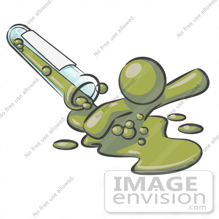 #37025 Clip Art Graphic of an Olive Green Guy Character Spilling Out of a Test Tube by Jester Arts