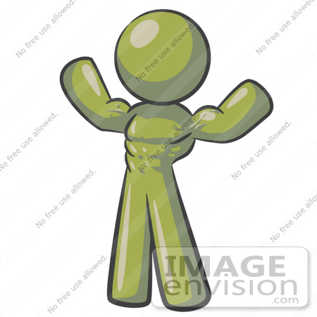 #37026 Clip Art Graphic of an Olive Green Guy Character Flexing His Muscles by Jester Arts