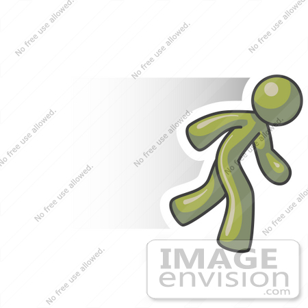 #37029 Clip Art Graphic of an Olive Green Guy Character Running by Jester Arts