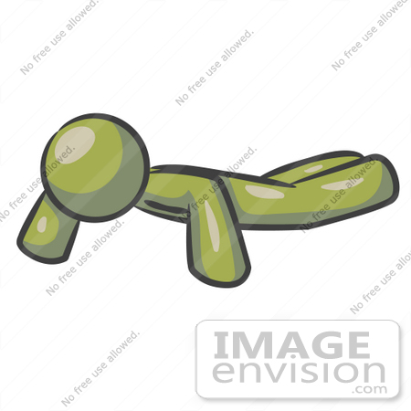 #37040 Clip Art Graphic of an Olive Green Guy Character Doing Push Ups by Jester Arts