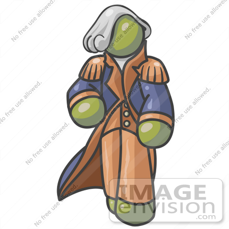 #37046 Clip Art Graphic of an Olive Green Guy Character as George Washington by Jester Arts