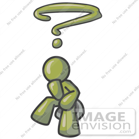 #37051 Clip Art Graphic of an Olive Green Guy Character Thinking by Jester Arts