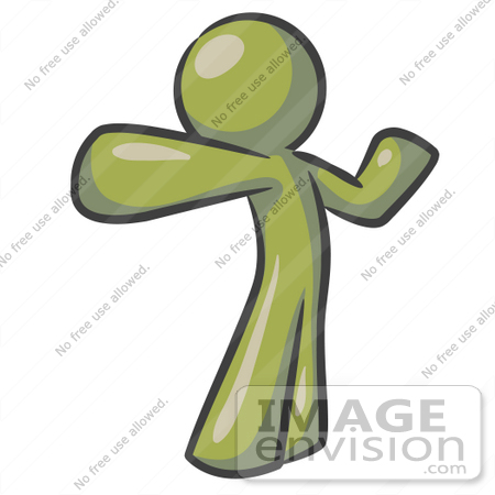 #37058 Clip Art Graphic of an Olive Green Guy Character Punching or Stretching by Jester Arts