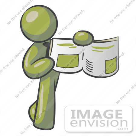 #37064 Clip Art Graphic of an Olive Green Guy Character Holding a Story by Jester Arts