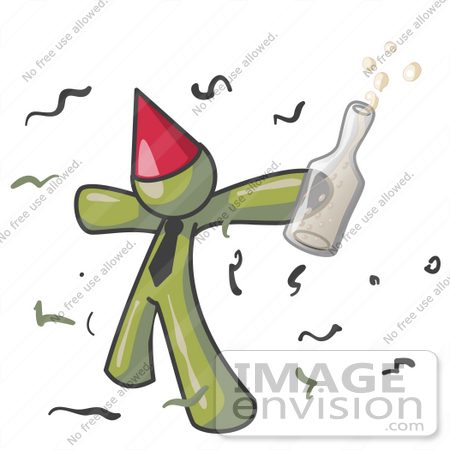 #37065 Clip Art Graphic of an Olive Green Guy Character Partying by Jester Arts