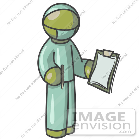 #37066 Clip Art Graphic of an Olive Green Guy Character Surgeon in Scrubs by Jester Arts