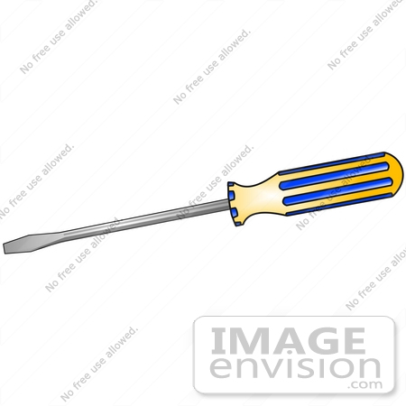 #37068 Clip Art Graphic of a Yellow and Blue Flat Head Screwdriver Hand Tool by DJArt