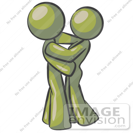 #37145 Clip Art Graphic of Olive Green Guy Characters Embracing by Jester Arts