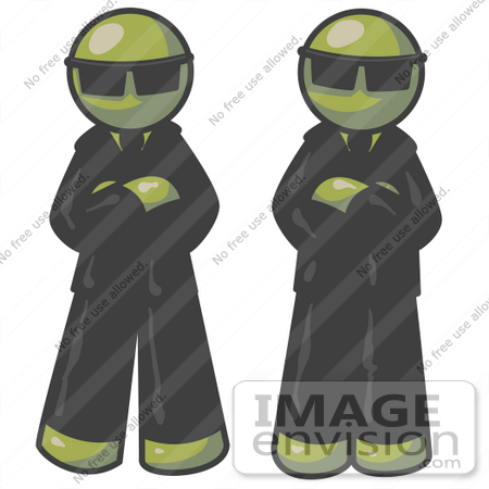 #37147 Clip Art Graphic of Olive Green Guy Characters Guarding an Entrance by Jester Arts