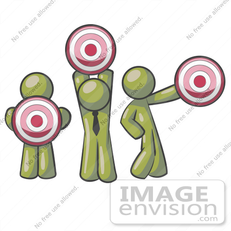 #37151 Clip Art Graphic of Olive Green Guy Characters Holding Targets by Jester Arts