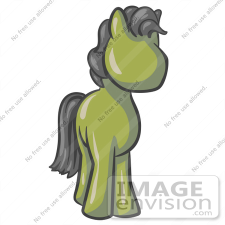 #37157 Clip Art Graphic of an Olive Green Pony by Jester Arts