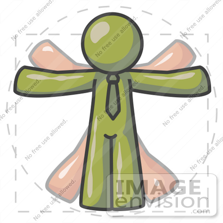 #37163 Clip Art Graphic of an Olive Green Guy Character Vitruvian Man by Jester Arts