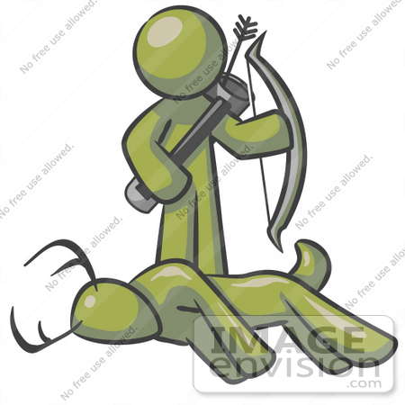 #37177 Clip Art Graphic of an Olive Green Guy Character Hunting Deer by Jester Arts