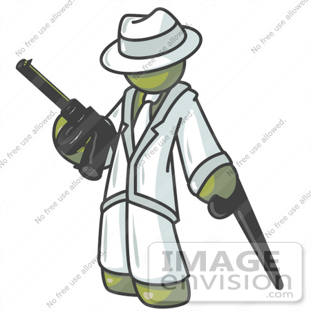 #37183 Clip Art Graphic of an Olive Green Guy Character Holding a Gun by Jester Arts