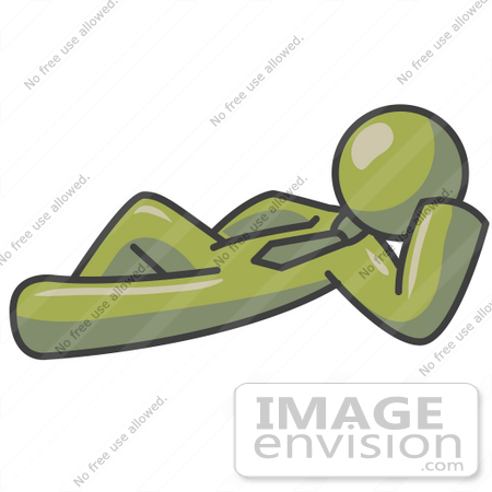 #37192 Clip Art Graphic of an Olive Green Guy Character Resting by Jester Arts