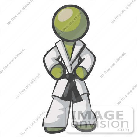 #37197 Clip Art Graphic of an Olive Green Guy Character in a Karate Suit by Jester Arts