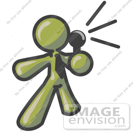 #37204 Clip Art Graphic of an Olive Green Guy Character Speaking With a Microphone by Jester Arts