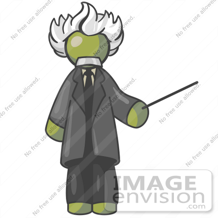 #37205 Clip Art Graphic of an Olive Green Guy Character as Albert Einstein by Jester Arts