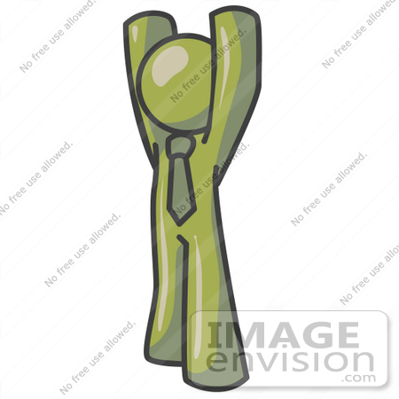#37215 Clip Art Graphic of an Olive Green Guy Character Holding His Arms up by Jester Arts