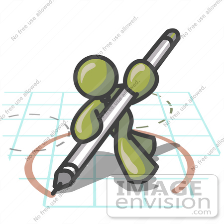 #37225 Clip Art Graphic of an Olive Green Guy Character Drawing a Circle on Graph Paper by Jester Arts