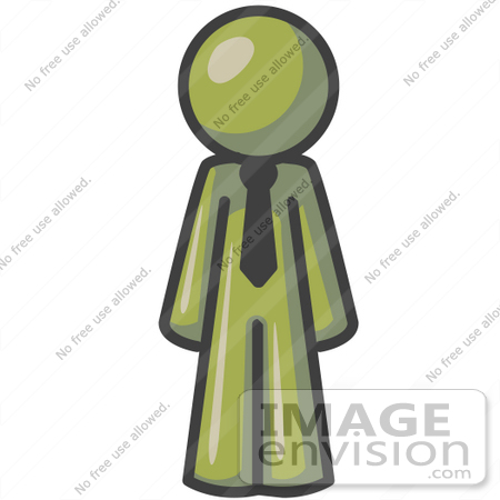 #37228 Clip Art Graphic of an Olive Green Guy Character Wearing a Tie by Jester Arts