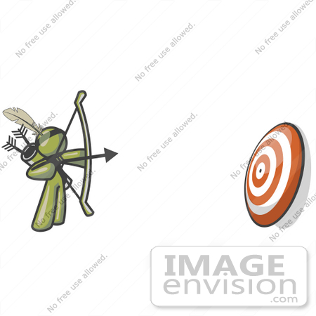 #37241 Clip Art Graphic of an Olive Green Guy Character Shooting Arrows by Jester Arts